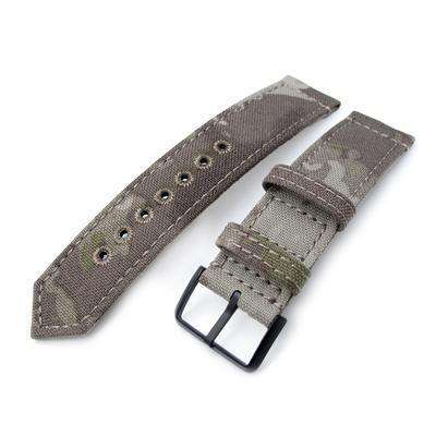 20mm or 22mm MiLTAT WW2 2-piece Light Grey Camouflage Nylon Watch Band with lockstitch round hole, PVD