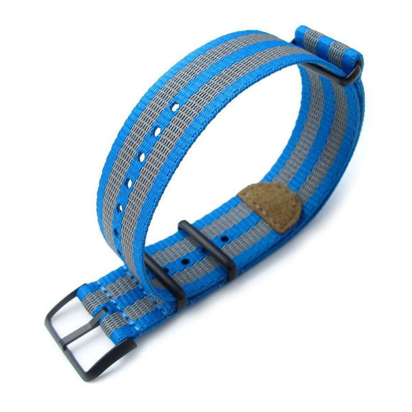 Strapcode N.A.T.O Watch Strap MiLTAT 22mm G10 NATO 3M Glow-in-the-Dark Watch Strap, PVD Black - Blue and Grey Stripes
