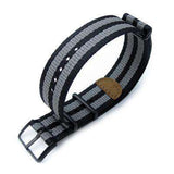 Strapcode N.A.T.O Watch Strap MiLTAT 20mm or 22mm G10 NATO 3M Glow-in-the-Dark Watch Strap, PVD Black - Black and Grey Stripes