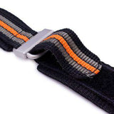 Strapcode Hook and Loop Watch Strap 22mm MiLTAT Black, Khaki & Orange Stripes 3-D Nylon Velcro Fastener Watch Strap, Sandblasted Buckle