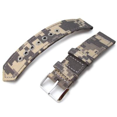 20mm, 21mm or 22mm MiLTAT WW2 2-piece Beige Camouflage Cordura 1000D Watch Band with lockstitch round hole, Polished