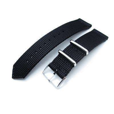 Strapcode Fabric Watch Strap 20mm, 22mm Two Piece WW2 G10 Black 3D Nylon, Polished Buckle