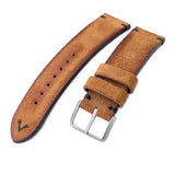 20mm, 21mm, 22mm MiLTAT Saddle Brown Genuine Nubuck Leather Watch Strap, Black Stitching, Sandblasted Buckle