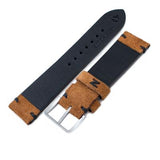 20mm, 21mm, 22mm MiLTAT Saddle Brown Genuine Nubuck Leather Watch Strap, Black Stitching, Sandblasted Buckle