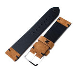 20mm, 21mm, 22mm MiLTAT Saddle Brown Genuine Nubuck Leather Watch Strap, Black Stitching, Polished Buckle