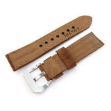 Strapcode Leather Watch Strap 22mm MiLTAT Dark Brown Nubuck Leather Watch Band, Brown Stitching