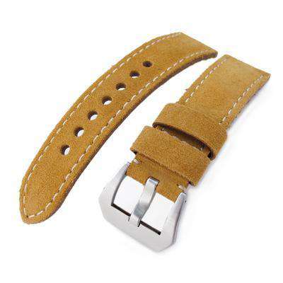 Strapcode Leather Watch Strap 22mm MiLTAT Camel Brown Nubuck Leather Watch Band, Beige Stitching