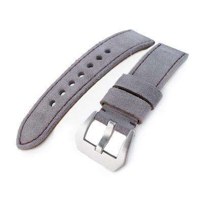 Strapcode Leather Watch Strap 22mm MiLTAT Light Grey Nubuck Leather Watch Band, Brown Stitching