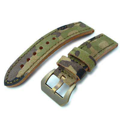 Strapcode Fabric Watch Strap MiLTAT 22mm Forest Camouflage Leather of Art Watch Strap, IP Antique Bronze Buckle