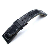 Strapcode Leather Watch Strap 22mm MiLTAT Pull Up Leather Black IWC Big Pilot replacement Strap, Grey Wax Hand Stitching