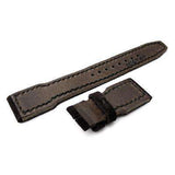 Strapcode Leather Watch Strap 22mm MiLTAT Genuine Suede Dark Brown IWC Big Pilot replacement Strap, Charcoal Grey Wax Hand Stitching