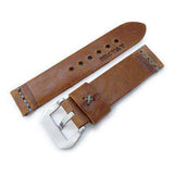 Strapcode Leather Watch Strap MiLTAT Zizz Collection 22mm Braided Calf Leather Watch Strap, Tawny Brown, Grey Stitches