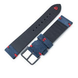 20mm, 21mm, 22mm MiLTAT Navy Blue Genuine Nubuck Leather Watch Strap, Red Stitching, PVD Buckle