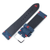 Strapcode Leather Watch Strap 20mm, 21mm, 22mm MiLTAT Navy Blue Genuine Nubuck Leather Watch Strap, Red Stitching, Polished Buckle