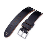 20mm, 21mm, 22mm MiLTAT Black Genuine Calf Leather Watch Strap, Beige Stitching, Sandblasted Buckle