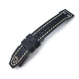 Strapcode Leather Watch Strap 22mm MiLTAT Black Pull Up Italian Leather IWC Big Pilot replacement Strap, Rivet Lug