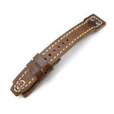 Strapcode Leather Watch Strap 22mm MiLTAT Douglas Greenish Brown Pull Up Italian Leather IWC Big Pilot replacement Strap, Rivet Lug