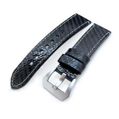 Strapcode Carbon Fibre Watch Strap 22mm MiLTAT Glossy Genuine Carbon Fiber Watch Band, Beige Stitching, XL