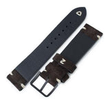 20mm, 21mm, 22mm MiLTAT Dark Brown Genuine Nubuck Leather Watch Strap, Beige Stitching, PVD Buckle