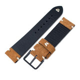 20mm, 21mm, 22mm MiLTAT Saddle Brown Genuine Nubuck Leather Watch Strap, Beige Stitching, PVD Buckle