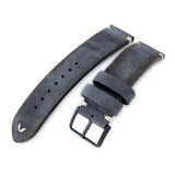 20mm, 21mm, 22mm MiLTAT Dark Grey Genuine Nubuck Leather Watch Strap, Beige Stitching, PVD Buckle