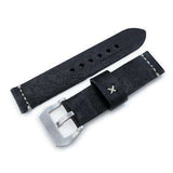 Strapcode Leather Watch Strap MiLTAT Zizz Collection 22mm Braided Calf Leather Watch Strap, Matte Black, Beige Stitches