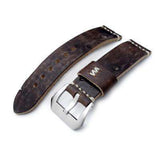 Strapcode Leather Watch Strap 22mm MiLTAT Zizz Cheese Calf Dark Chocolate Brown Italian Leather Watch Strap, Beige Hand Stitching