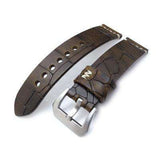 Strapcode Crocodile Grain Watch Strap MiLTAT Zizz Collection 22mm Cracked Croco Dark Brown Watch Strap, Beige Stitching