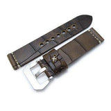 Strapcode Crocodile Grain Watch Strap MiLTAT Zizz Collection 22mm Cracked Croco Dark Brown Watch Strap, Beige Stitching