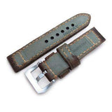 Strapcode Leather Watch Strap 22mm MiLTAT Handmade Vintage Green Calf Leather Watch Band, Hand Painted, Hand Stitches