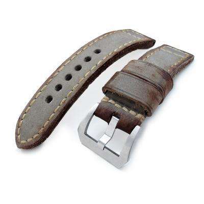 Strapcode Leather Watch Strap 22mm MiLTAT Handmade Vintage Calf Leather Watch Band, Hand Painted Grey, Hand Stitches