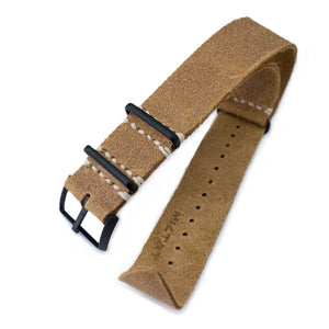 20mm or 22mm MiLTAT G10 Grezzo NATO Watch Strap, Camel Brown Distressed Calf Leather Extra Soft, PVD Black