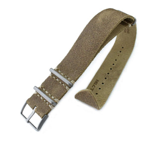 20mm or 22mm MiLTAT G10 Grezzo NATO Watch Strap, Olive Green Distressed Leather Extra Soft, Sandblasted