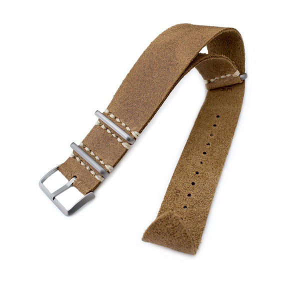 20mm or 22mm MiLTAT G10 Grezzo NATO Watch Strap, Camel Brown Distressed Calf Leather Extra Soft, Sandblasted