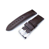 24mm CrocoCalf (Croco Grain) Matte Brown Watch Strap with Brown Stitches, Polished Screw-in Buckle