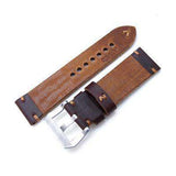 24mm MiLTAT Horween Chromexcel Watch Strap, Burgundy Brown, Brown Stitching
