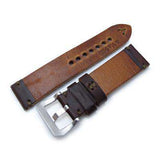 24mm MiLTAT Horween Chromexcel Watch Strap, Matte Brown, Military Green Stitching