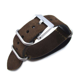 Strapcode N.A.T.O Watch Strap MiLTAT 24mm Nubuck Leather Grezzo Zulu watch strap D. Brown Thick armband - Green Hand Stitch