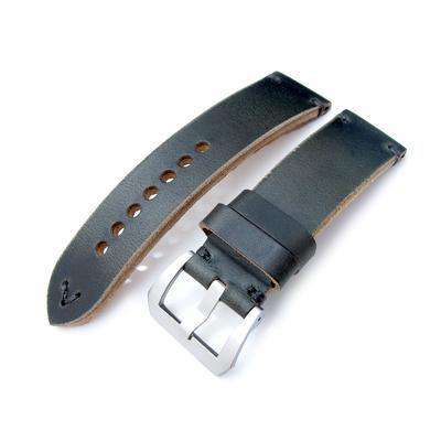 24mm MiLTAT Horween Chromexcel Watch Strap, Blackish Green, Grey Stitching