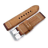 Strapcode Leather Watch Strap 24mm MiLTAT Handmade Vintage Tan Calf Leather Watch Band, Hand Painted, Hand Stitches