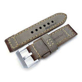 Strapcode Leather Watch Strap 24mm MiLTAT Handmade Vintage Calf Leather Watch Band, Hand Painted Grey, Hand Stitches