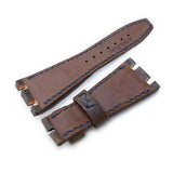 Strapcode Leather Watch Strap Scratch Brown Pattern Leather of Art Watch Strap, Dark Navy Wax thread , custom made for Audemars Piguet Royal Oak Offshore