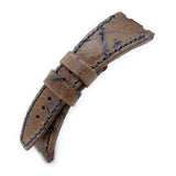 Strapcode Leather Watch Strap Heavy Scratch Brown Leather of Art Watch Strap, Dark Navy Wax thread, custom made for Audemars Piguet Royal Oak Offshore