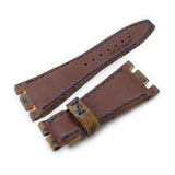 Strapcode Leather Watch Strap Heavy Scratch Brown Leather of Art Watch Strap, Dark Navy Wax thread, custom made for Audemars Piguet Royal Oak Offshore