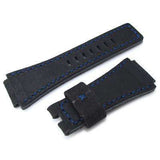 Strapcode Fabric Watch Strap MiLTAT Black Washed Canvas for Bell & Ross replacement Strap, Blue Stitches