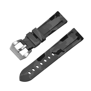 Rubber Watch Strap Grey Camouflage with Stainless Buckle Size 20mm to 24mm