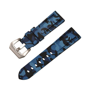 Rubber Watch Strap Blue Camouflage with Stainless Buckle Size 20mm to 24mm