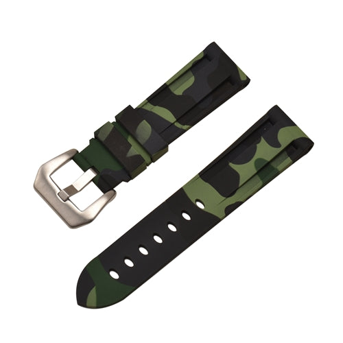 Rubber Watch Strap Green Camouflage with Stainless Buckle Size 20mm to 24mm
