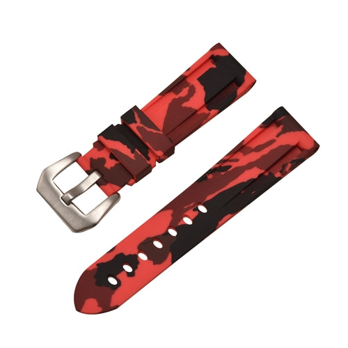 Rubber Watch Strap Red Camouflage with Stainless Buckle Size 20mm to 24mm
