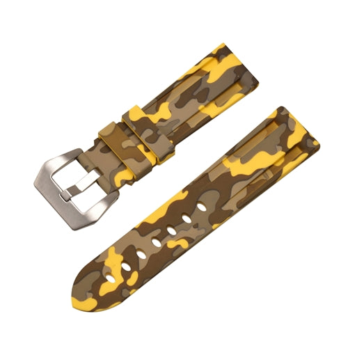 Rubber Watch Strap Yellow Camouflage with Stainless Buckle Size 20mm to 24mm